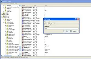 Screenshot of a computer registry editor displaying system settings and modifications.