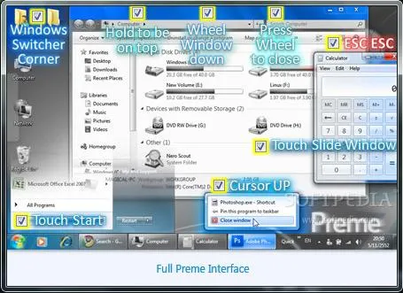 Windows operating system interface showcasing various system tools and features.