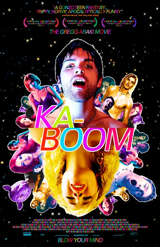 Ka-Boom movie poster featuring a colorful design and a central figure surrounded by stylized graphics.