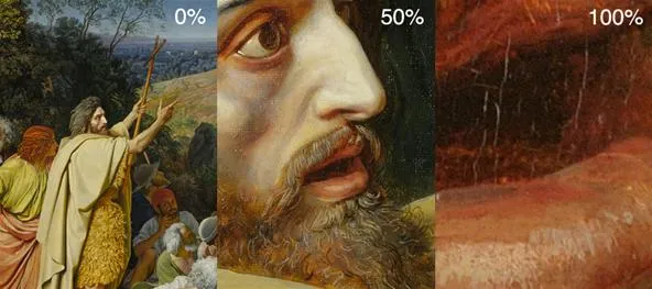 Artistic representation of a biblical scene with figures in various detailed styles, showcasing progression from sketch to detail.