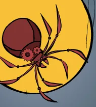Cartoon spider illustration on a yellow background.