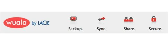 Wuala service features: backups, sync, share, secure.