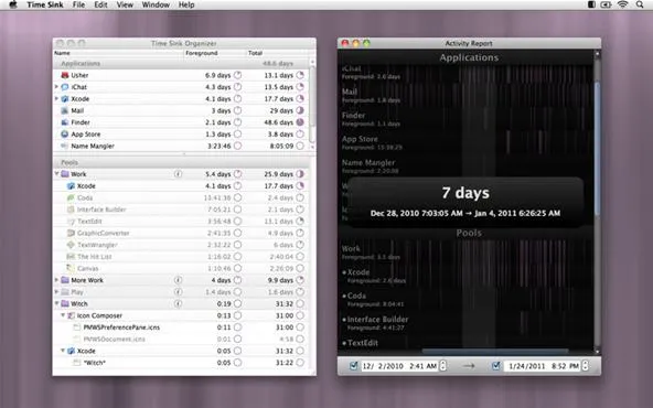 Application management interface displaying usage statistics and data summary.