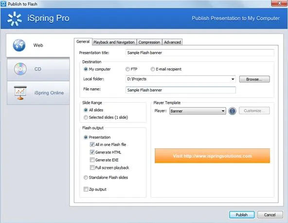 Screen capture of iSpring Pro software interface for creating presentations.