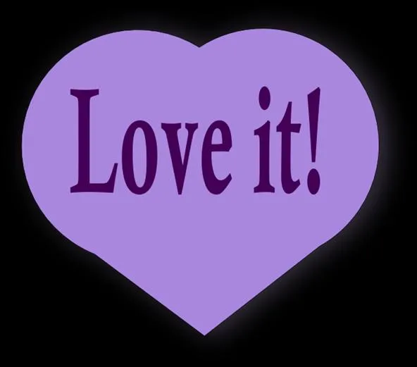 A purple heart shape with the text "Love it!" inside.
