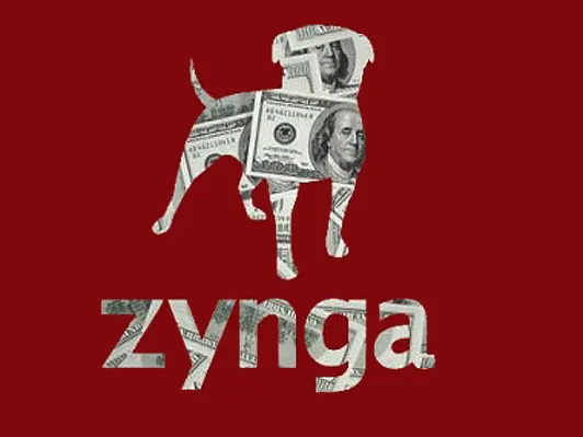 Zynga logo featuring a dog silhouette filled with dollar bills.