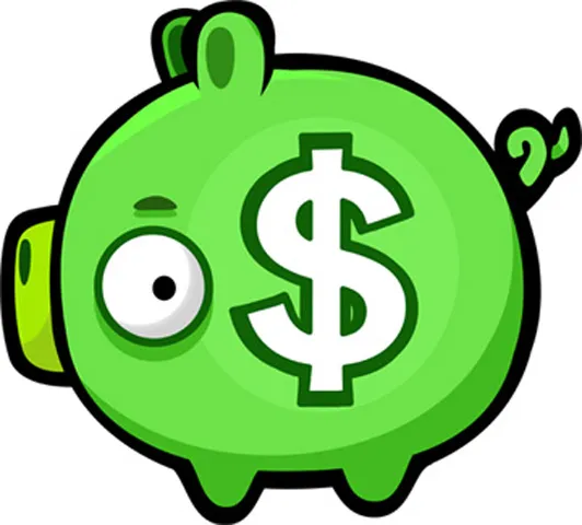 Green piggy bank with a dollar sign.