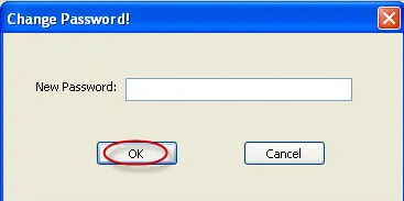 Change Password dialog box with input field and OK/Cancel buttons.