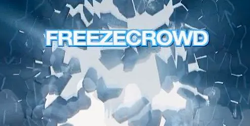 FreezeCrowd logo with a dynamic background effect.