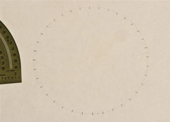 Circle with measurement markings and protractor.