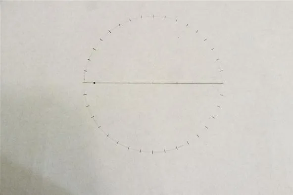 Circle with numbered degrees marked around the edge.