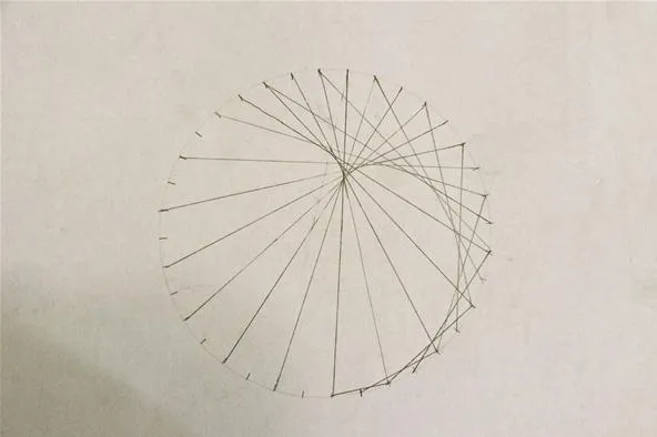 Geometric illustration of a circular pattern with radiating lines.