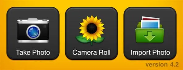 Camera app options: Take Photo, Camera Roll, Import Photo. Version 4.2.