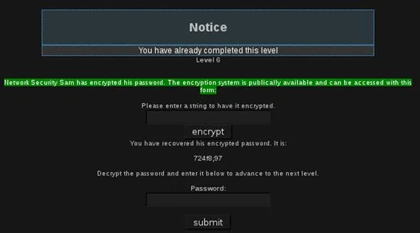 Login screen for a secure level completion in a web application.