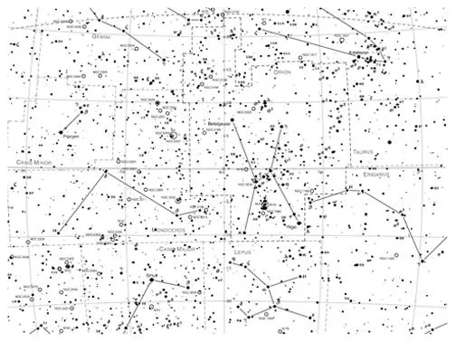 Star chart depicting various constellations and celestial objects.