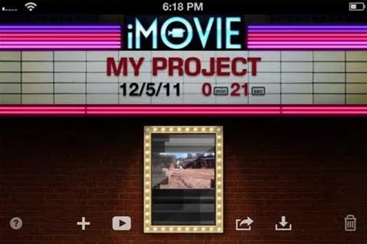 iMovie project screen with title and date displayed.