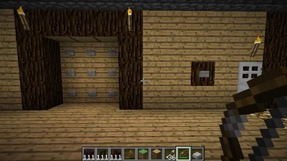 Interior view of a wooden structure in a video game.