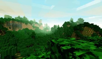 Lush green landscape in a Minecraft-inspired jungle setting.