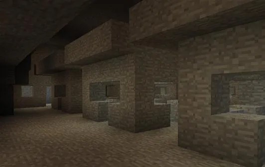 Underground cave with stone formations and passageways.