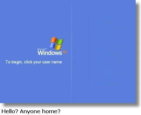 Windows login screen with a blue background and prompt to click user name.