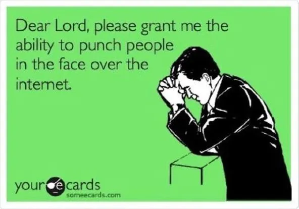 "Humorous ecard requesting the ability to punch people online."