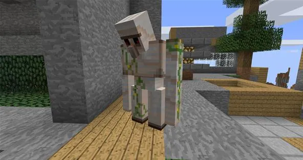 Minecraft iron golem standing on a wooden path.