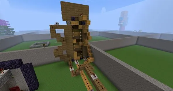 3D wooden structure designed in Minecraft.