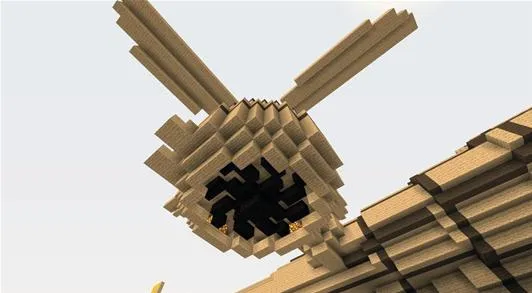 3D model of a stylized bee hive made of blocks in a pixelated environment.