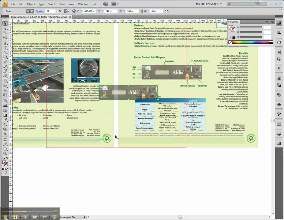 Graphic design software interface displaying a layout with text and images.