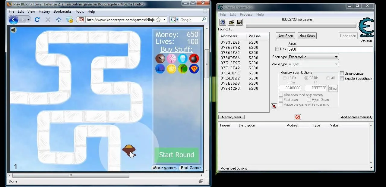 Game interface displaying a maze and a control panel on a computer screen.