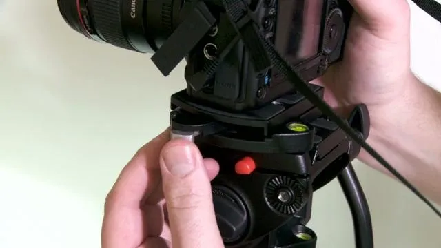 Camera tripod mount being adjusted.