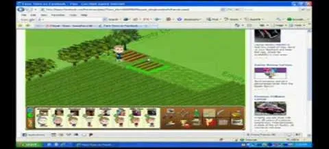 A colorful farming simulation video game interface showing a character planting crops.