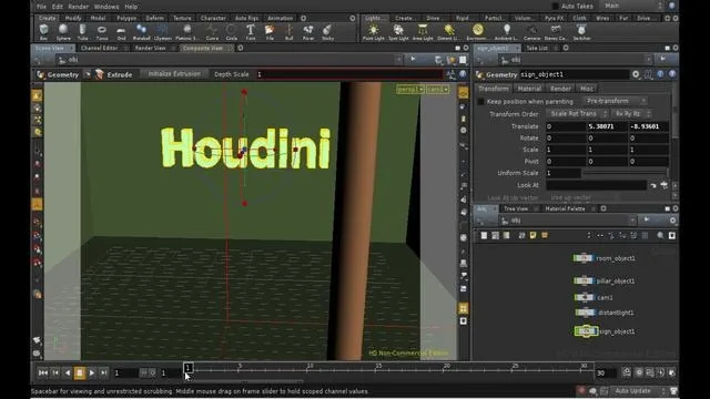 3D modeling interface displaying the word "Houdini" and various editing tools.