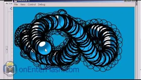 Abstract blue and black circular pattern resembling infinity.
