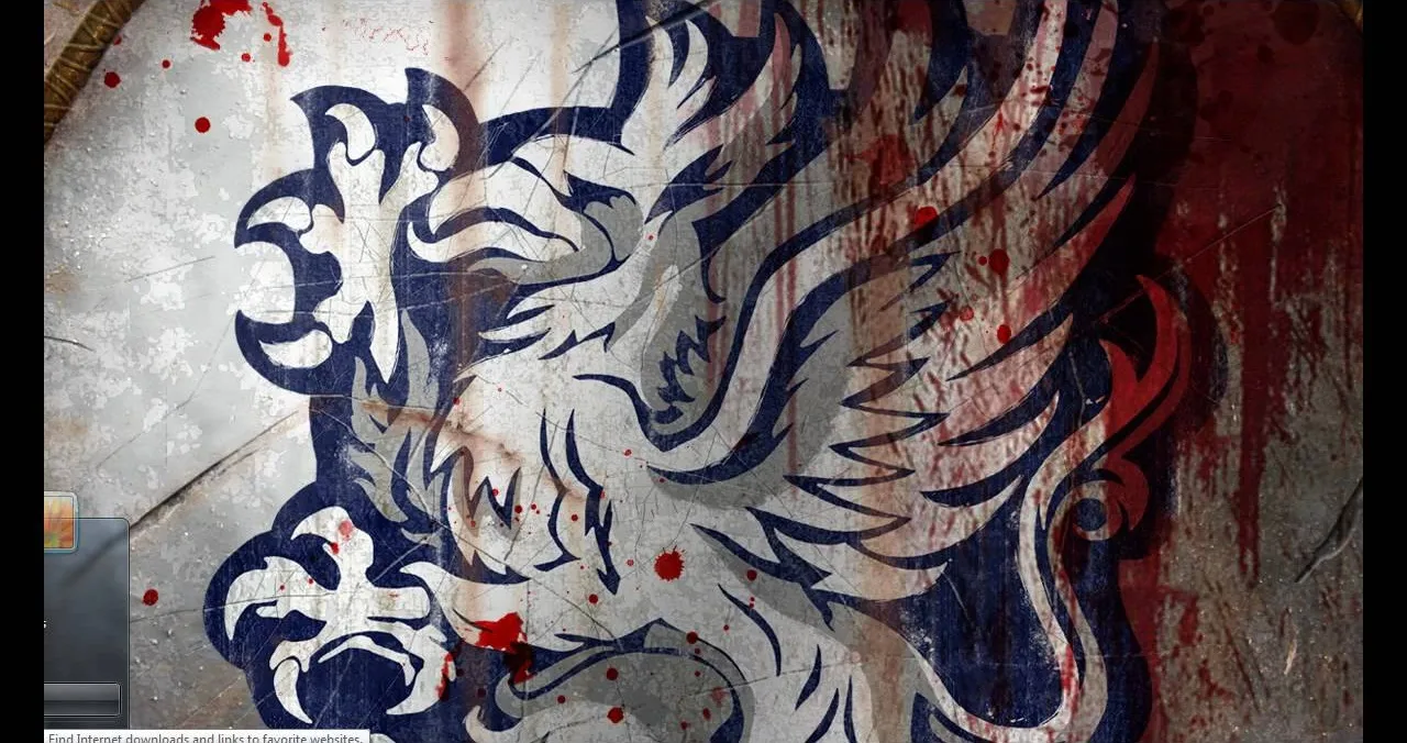 Lion illustration with artistic detailing and splashes of red.