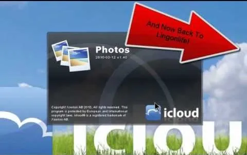 iCloud photos interface with an arrow pointing to the iCloud logo.