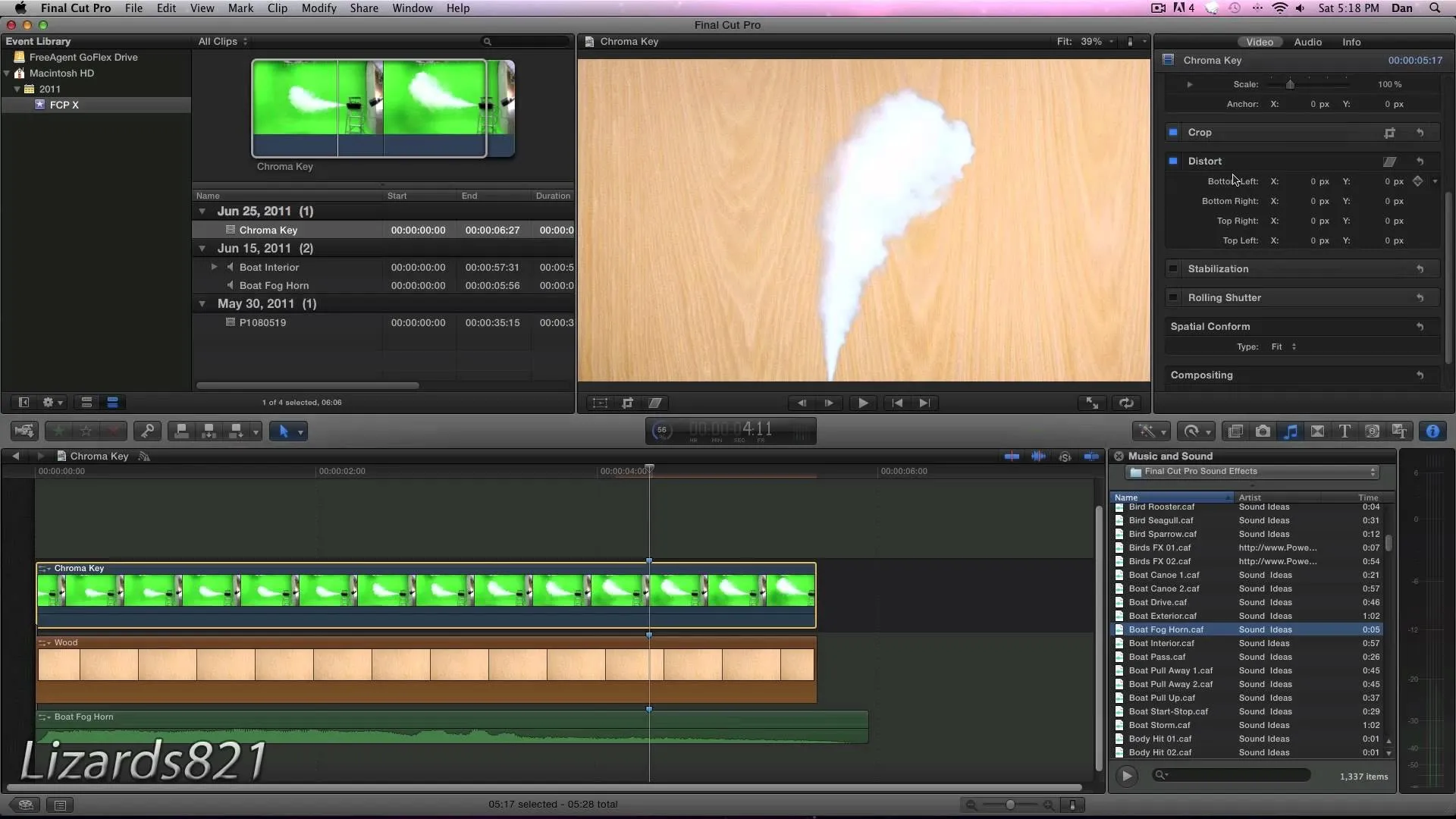 Video editing software interface showcasing various clips and effects.