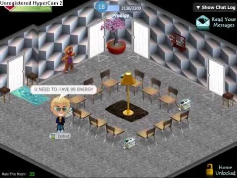Virtual meeting room with chairs arranged in a circle, a lamp, and decorative elements.