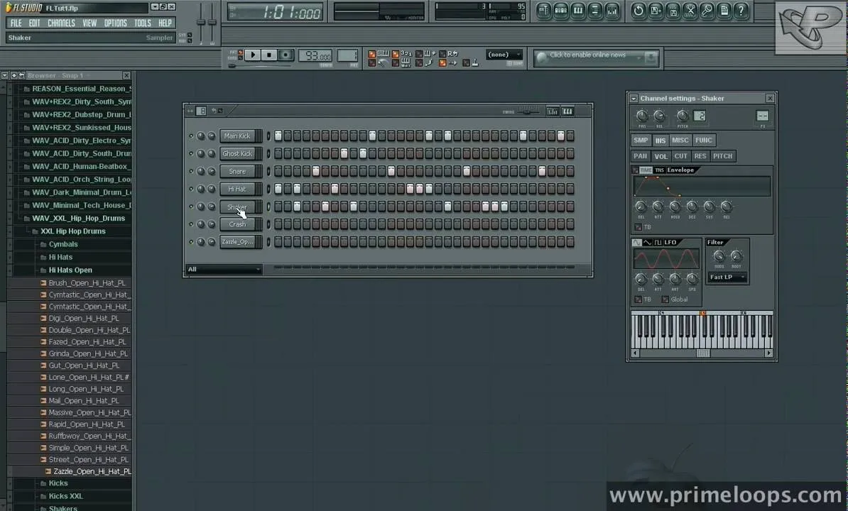 Music production software interface displaying a mixer and sequencer elements.