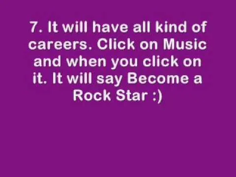 Text instructing users to select 'Music' to explore music career options, including becoming a rock star.
