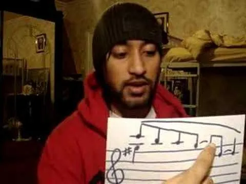 Person holding a sheet of music with musical notes.