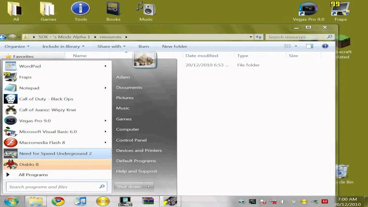 Image of a computer file explorer window displaying a list of folders and files on a green background.