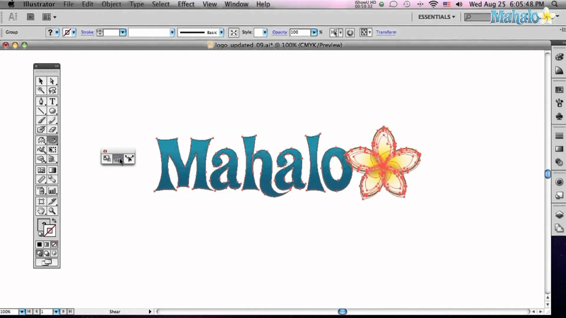 Mahalo logo design with flower accent.