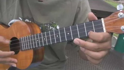 Person playing an ukulele.