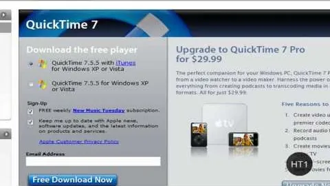 QuickTime 7 download and upgrade options for Windows users.