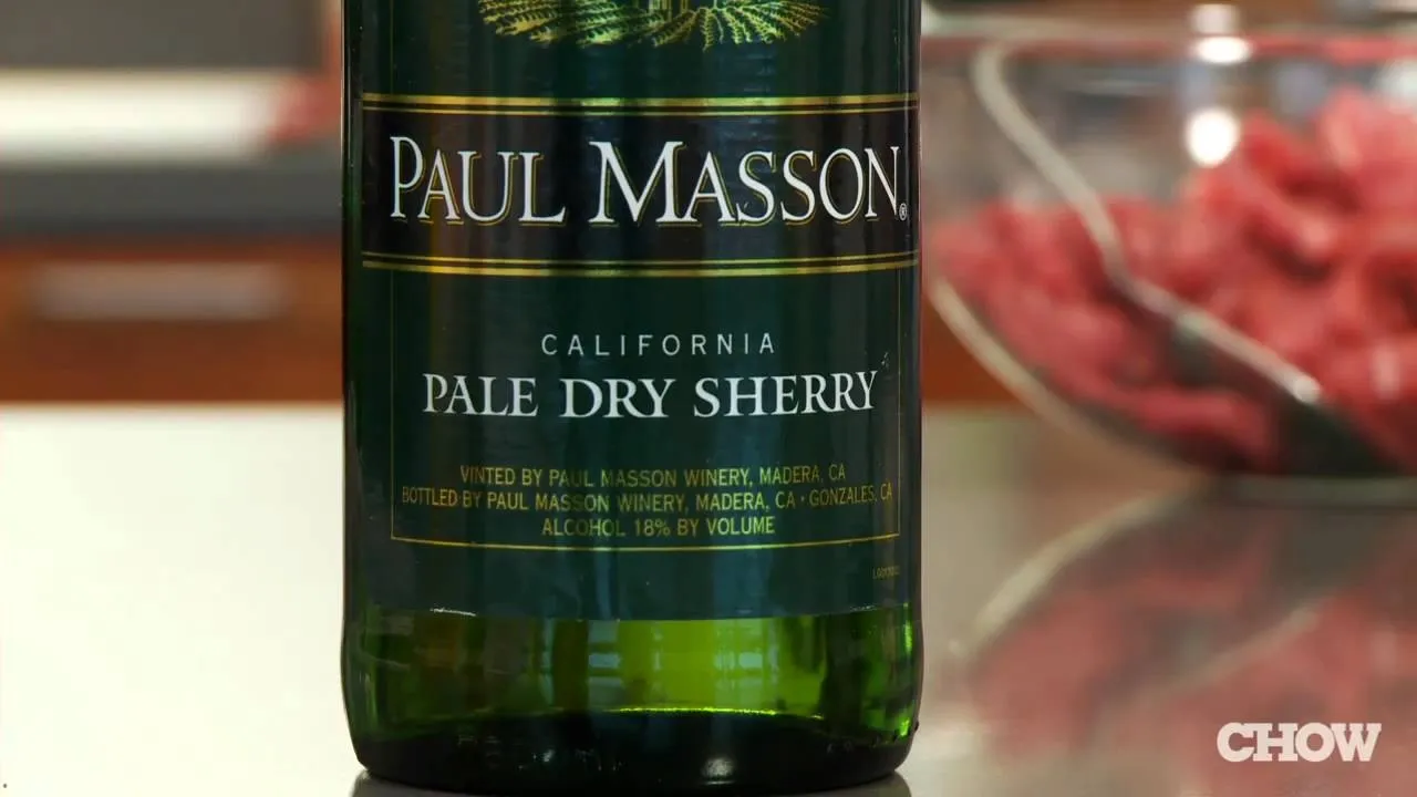 Bottle of Paul Masson California Pale Dry Sherry.