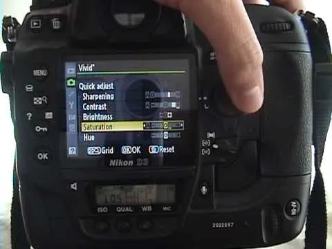 Camera settings display on a Nikon D8.
