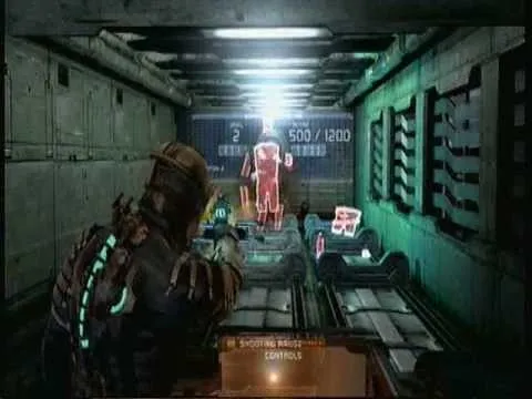 A character aiming a weapon in a futuristic sci-fi environment.