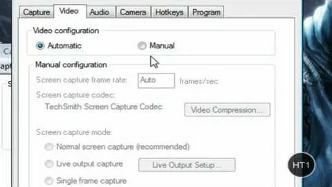 Video configuration settings with options for automatic and manual setup.