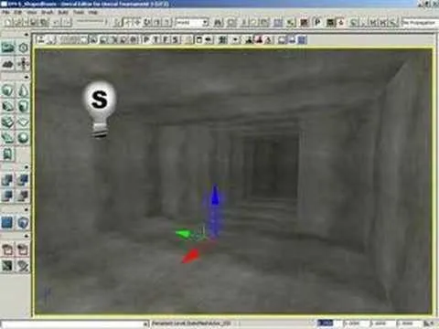 3D model of a corridor with lighting and navigation tools indicated.